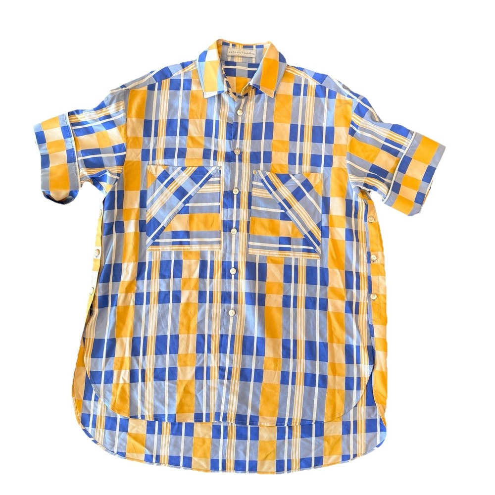 Palmer Harding Womens L Plaid Shirt Side Button Oversized Tunic Designer